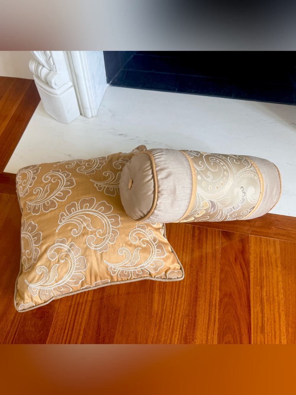 MARTHA STEWART Decorative Pillow cylindrical bolster pillow Embroidery Damask